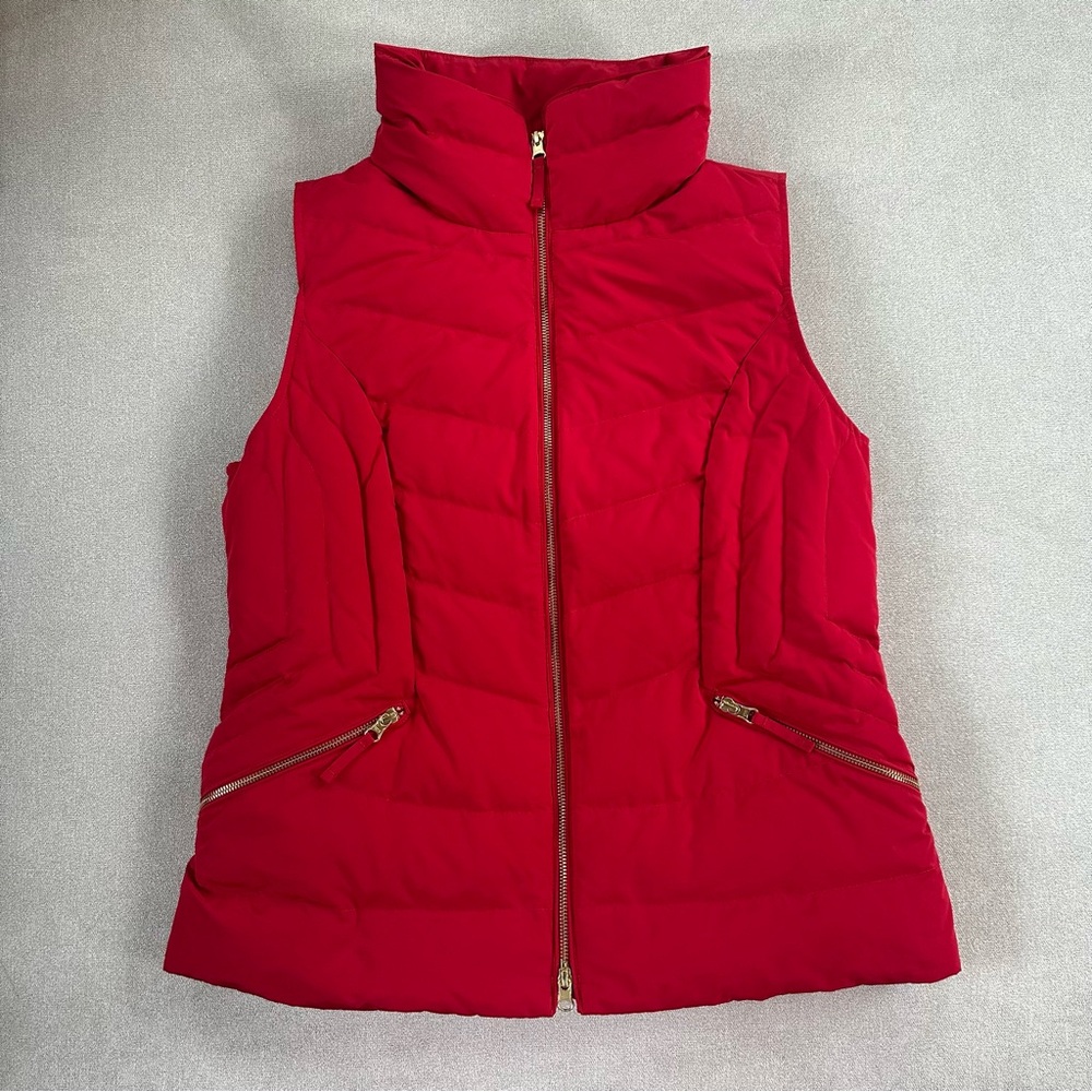 Talbots Red Quilted Puffer Vest with Gold Hardware. Large.